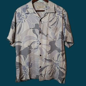 Island Republic Camp Shirt Mens Size XL Gray Hawaiian Silk Floral Short Sleeve